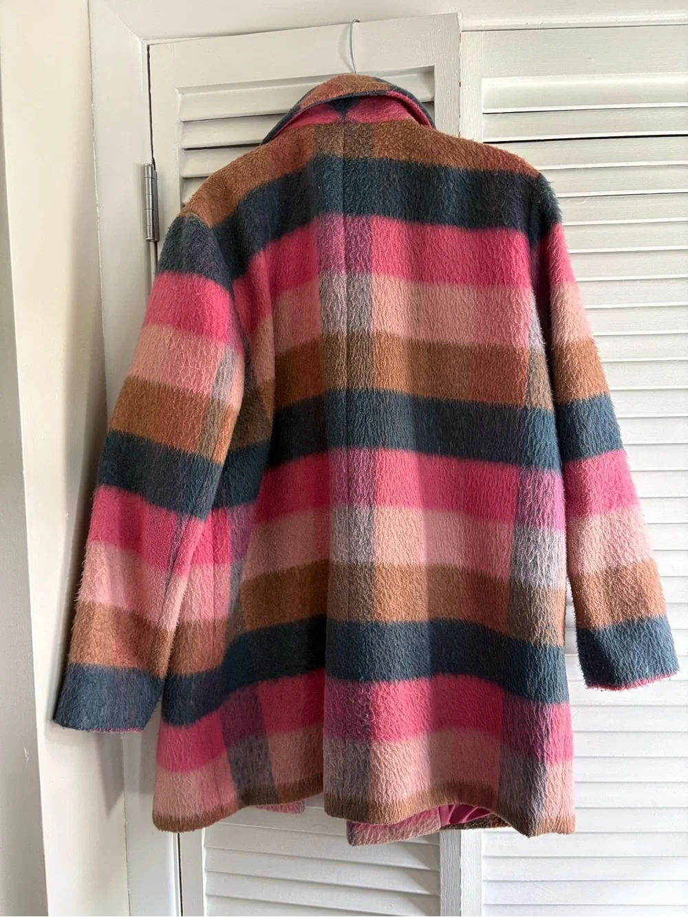 Ann Taylor Plaid Wool Blend Boucle Cocoon Coat- Size Large